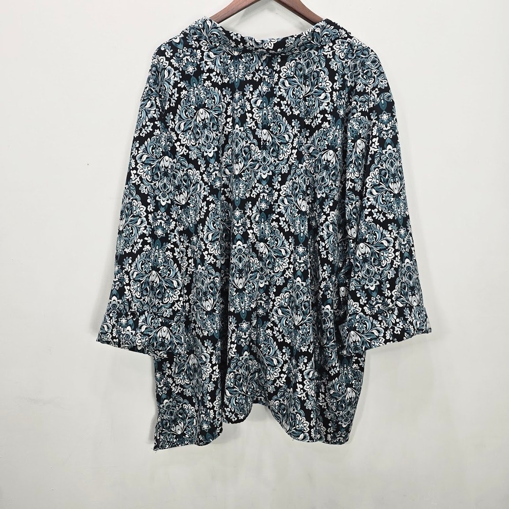 Catherines Womens Button Up Shirt Blouse Black Teal 1/2 Sleeve Roll Tab Mature - Picture 4 of 9